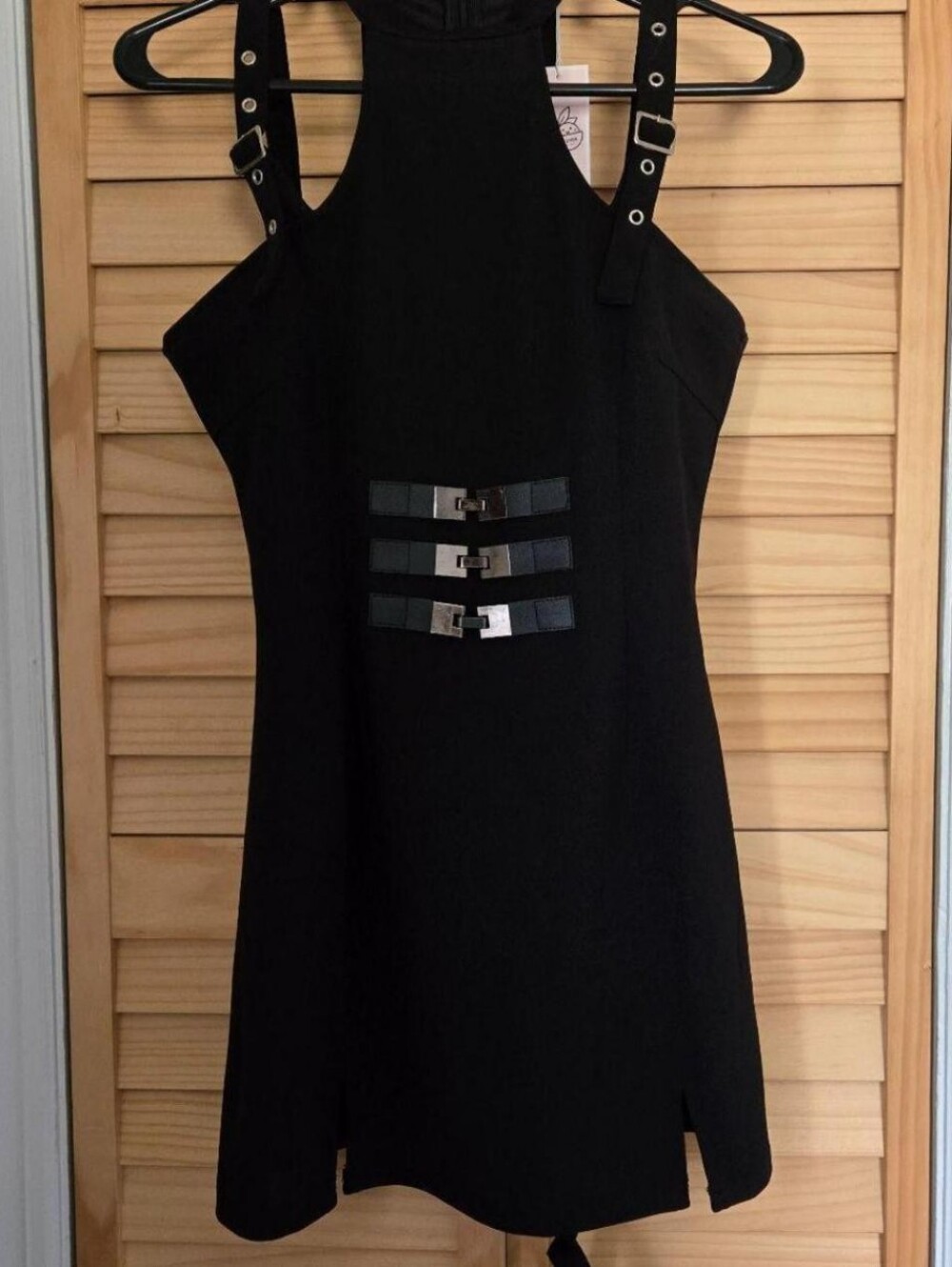 Rosehip Dress from Lychee the Label - Black Halter Mini Dress with Thigh Strap